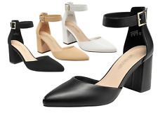 Women Ankle Strap High Chunky Block Heel Pumps Pointed Toe Dress Pump Shoes