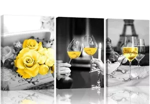 NEW CANVAS WALL ART. 3 PIECE SET. KITCHEN, DINING ROOM WINE GLASS ROMANTIC MODER - Picture 1 of 3