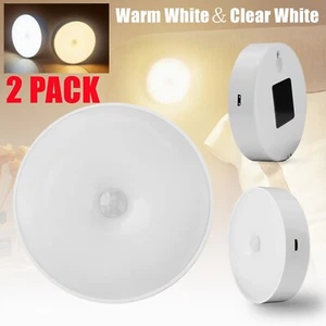 2x Wireless Stick On LED Night Light USB Motion Sensor Cabinet Warm White+White - Picture 1 of 12