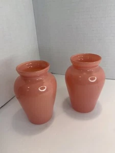 Pair Of Vintage Small Pink Vases Hazel Atlas Good Condition - Picture 1 of 6