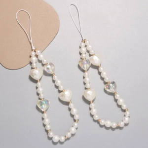 2 Pcs Love Bead Chain Decoration Phone Charm Lanyard Pearl Cartoon Pendant - Picture 1 of 12