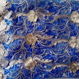 Stoff Französische Spitze 3D royalblau gold 2,5 lfm. - Bild 1 von 13