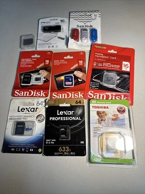 Sandisk Lexar Toshiba PNY Micro SDHC Tarjeta Flash Drive Lote 64 GB 16 GB Foto 1 de 4