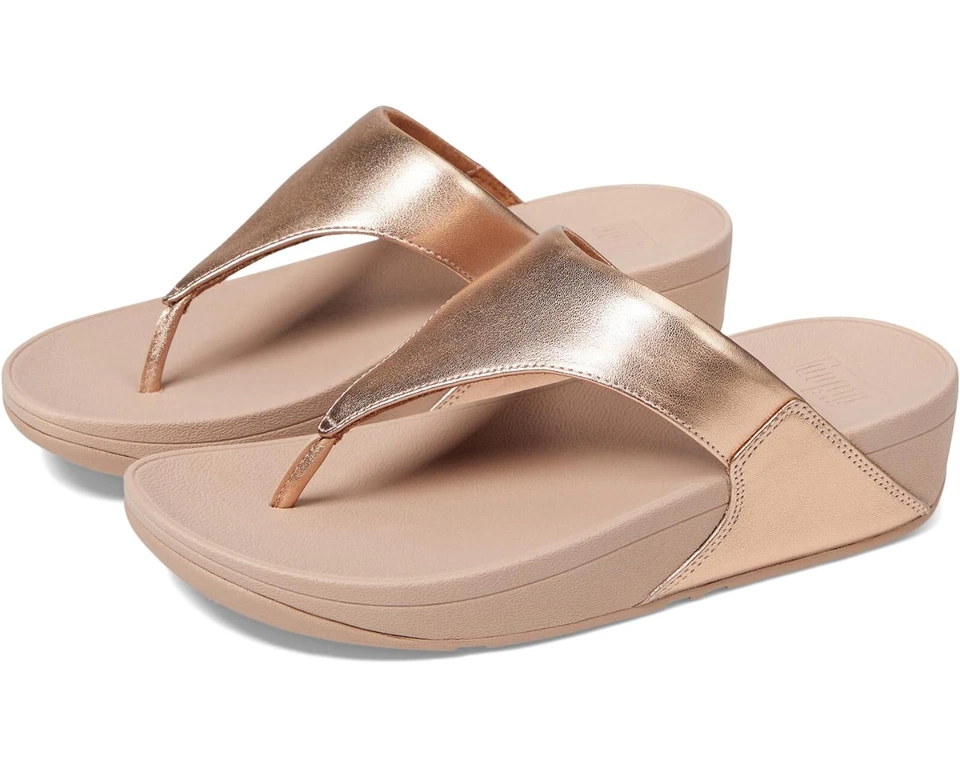 FitFlop Womens Lulu Leather Toepost Sandals Rose Gold 8