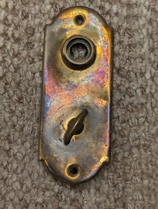 Antique 2" x 5" Brass Thumb Turn Door Knob Plate - Picture 1 of 8