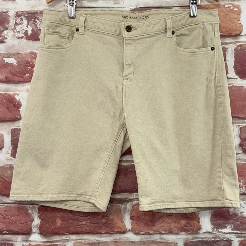 Michael Kors Bermuda Jean Shorts Womens 14 Tan Denim Stretchy Beachy Resort - Image 1 of 4