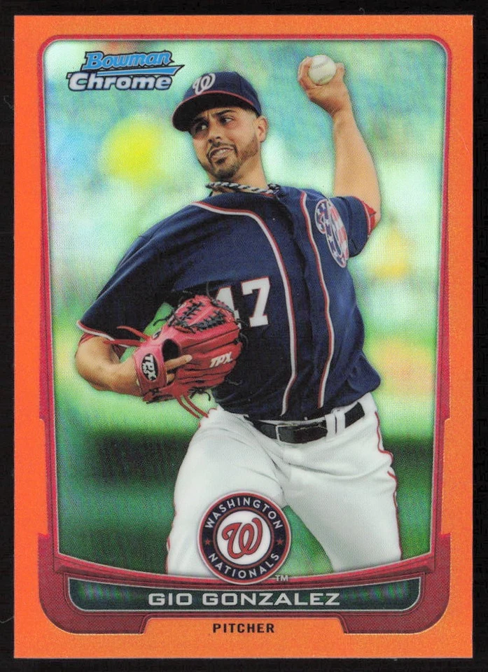 2012 Bowman Chrome оранжевый переливающийся /25 Gio Gonzalez #61 Nationals - Изображение 1 из 2