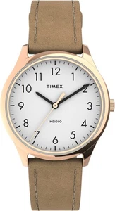 Timex Indiglo TW2T72400 Easy Reader Uhr 32mm Roségold Gehäuse hellbraunes Lederarmband - Bild 1 von 1