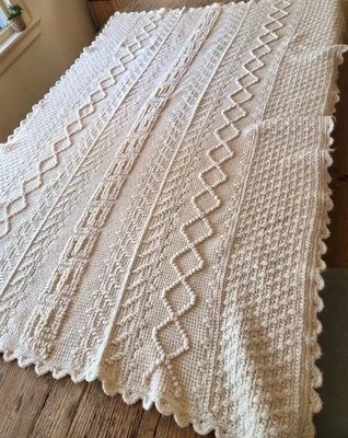 Handmade Crochet Throw Blanket Afghan cream Cables Chunky Cozy Cabincore - Image 1 of 4