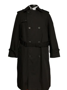 Abrigo de lluvia Stanley Blacker para hombre doble botonadura negro 42 EE. UU. forrado con cinturón - Imagen 1 de 14
