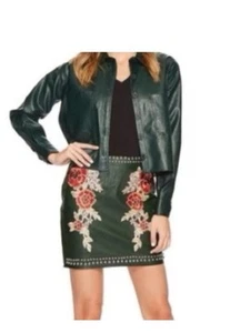 ROMEO & JULIET COUTURE Womens S Skirt Embroidered Festival Faux Leather Mini Y2K - Picture 1 of 9
