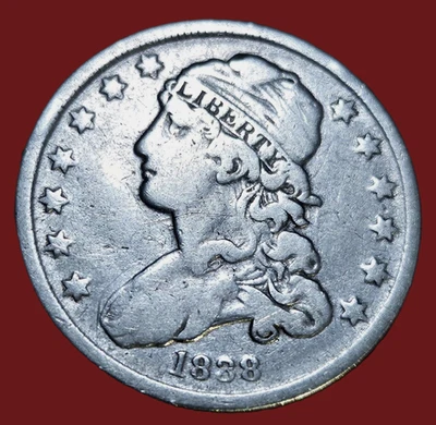 🇺🇸 1838 Philadelphia Mint Silver Capped Bust Quarter VF++ Early Date USA - Image 1 of 2
