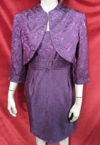 R&M Richards burgundy bolero jacket & dress outfit UK 14, US 12 Petite - Picture 1 of 24