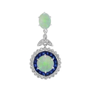14K White Gold Opal Sapphire and Diamond Art Deco Style Target Pendant - Picture 1 of 9