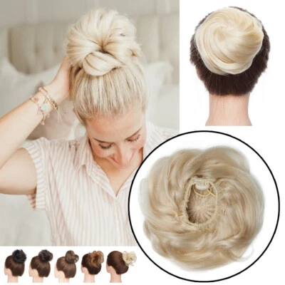 RICH-CHOICES #BLONDE 100% Human Hair Bun Real Remy Hair Messy Updo Scrunchie Piece Extensions