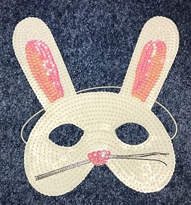 New Sparkling Sequin Bunny Face Mask Easter Pink White - Picture 1 of 1