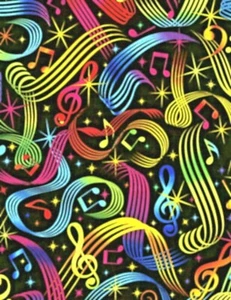 PREMIUM COTTON PRINT FABRIC - MUSIC THEME DESIGNS ON BLACK - 1  1/2 YARDS - Picture 1 of 1