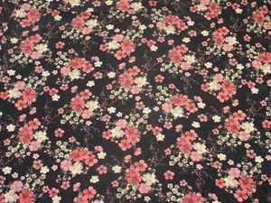 Tela tejida floral vintage retro pegajosa elástica ligera negra rosa 60x64 - Imagen 1 de 3