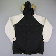 686 Jacket Women Medium Black White InfiDry Dream Insulated Coat Faux Fur Trim ^