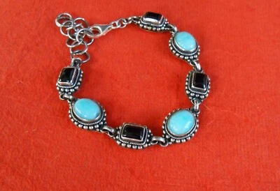 Pulsera Bali Cadena Plata Esterlina Amazonita Ónix Negro/Plata 925/7" a 8" Foto 1 de 4