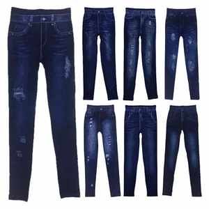 LEGGINGS SEÑORA CINTURA ELÁSTICA JEANS AJUSTADOS ESTILO DENIM LEGGINGS RASGADOS - Imagen 1 de 1