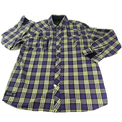 Marc Ecko Shirt Plaid Cut Sew Men 2X Purple Yellow Long Sleeve Y2K Retro Hip Hop - Image 1 of 4