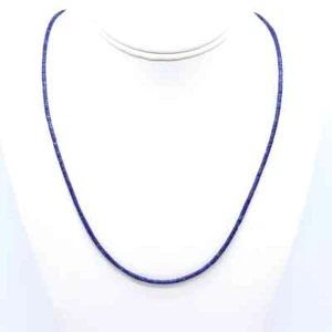 2.5mm Thin Blue Lapis Heishi Necklace, Tiny Micro Long Royal Blue Beaded Choker - Picture 1 of 4