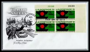 US FDC # 1272 5c Traffic Safety Plate Block Artmaster 88 / 89 UR 1965, 9L472 - Picture 1 of 1