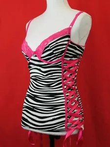 DOLCE & GABBANA M50865 BLACK PINK ZEBRA LACE CORSET CHARM LOGO BRA TANK TOP M - Picture 1 of 12