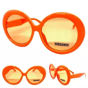 OVERSIZE EXAGGERATED RETRO SUNGLASSES X-Large Huge Big Round Orange Frame & Lens - Picture 1 of 6