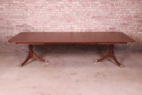 Kindel Furniture Georgian Mahogany Double Pedestal Extension Dining Table Cover