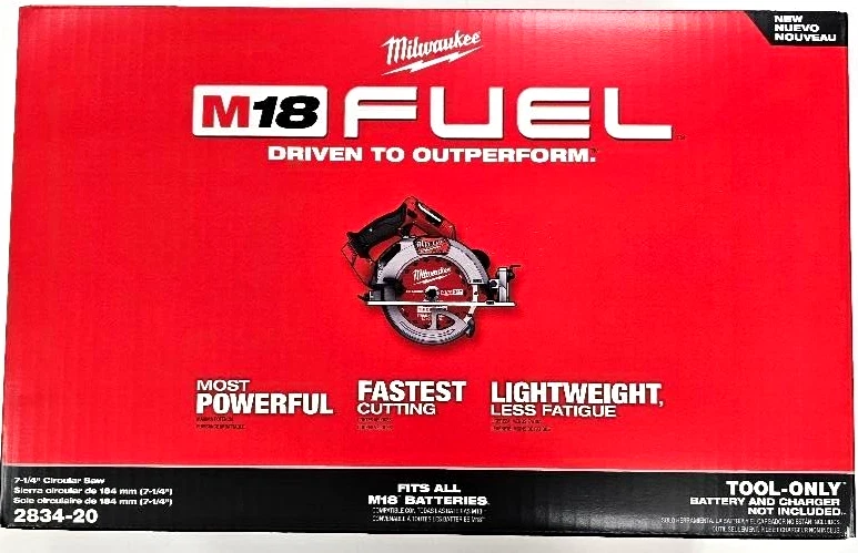 NUEVA Sierra Circular Milwaukee FUEL 2834-20 M18 7 1/4 Sin Escobillas 18V 18 Voltios con Hoja Foto 1 de 3