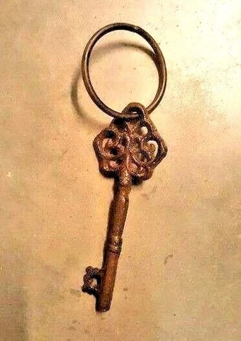 Key Cast Iron Victorian Skeleton Church Key rustic brown with ring Cover