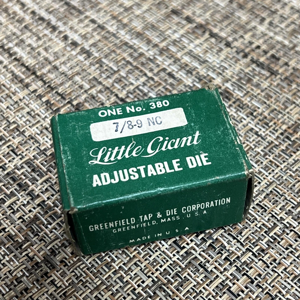 Vtg Greenfield Little Giant No. 380 Adjustable Die Set 7/8”-9 NC (1-F1) - Image 1 of 1