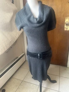 Planet Gold Junior's Belted Sweater Dress Charcoal Size Large SS Bodycon WARM! - Picture 1 of 12