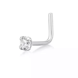 Anillo nariz oro blanco 14K forma de L 20G 1,5 mm-3 mm diamante natural redondo - Imagen 1 de 2