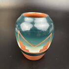VINTAGE High Elk Sioux Hand Painted Etched Vase Native America Pottery ~ Signed