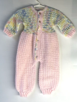 Mameluco burbuja tejido vintage para bebé niña hecho a mano suave de una pieza Foto 1 de 4