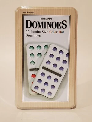 Double-Nine Dominoes 55 Jumbo Color Dot Dominoes Tin Case Brand New Sealed - Image 1 of 4