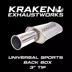 UNIVERSAL SPORTS BACK BOX, SILENCER, MUFFLER WITH FITTINGS - 76MM 3" TIP - Picture 1 of 4