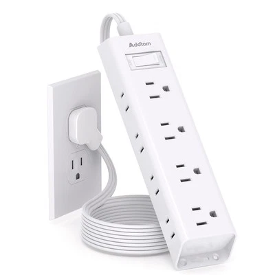 Flat Plug Power Strip, Ultra Thin Flat Extension Cord - Addtam 12 Widely AC 3... - Image 1 of 4