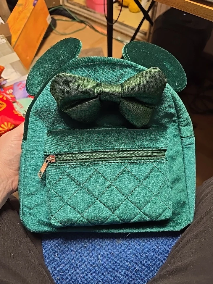 Disney Bioworld Minnie Mouse Velvet 3D Ears & Bow Green Mini Backpack Nes
