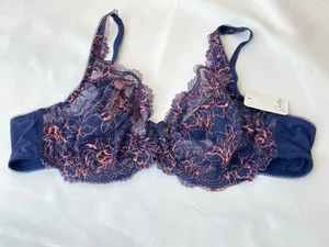 Pretty Secrets Ella Navy Blue and Pink Full Lace Underwired Bra Size 44 B - Picture 1 of 9