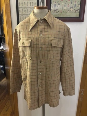 VINTAGE 60s 70s PENDLETON: 100% VIRGIN WOOL Check Grid Field Shirt SZ.M (BEIGE) - Image 1 of 4
