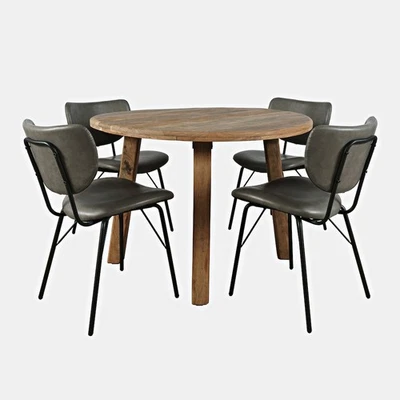 Five Piece Round Rustic Reclaimed Solid Wood Round Dining Set - Image 1 of 4