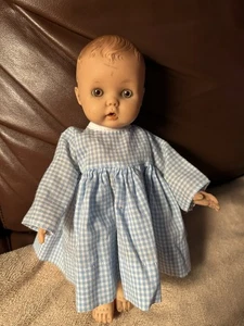 Small Vtg Baby Doll In Checked Dress  - Picture 1 of 8