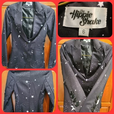 Rare The Hippie Shake Astrology AOP Space Stars Retro Mod Blazer Jacket OOP Sz 6 - Image 1 of 4