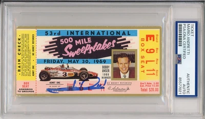 1969 Indy Indianapolis 500 Ticket Signed Mario Andretti WINNER PSA DNA COA F1 - Image 1 of 2