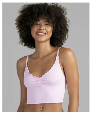 NO BOUNDARIES Women’s XXL Lettuce Edge Cami Top Seamless Adjustable Straps Rose - Image 1 of 4