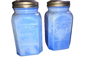 Blue Slag Glass Salt and Pepper Shakers Depression Glass - Picture 1 of 3